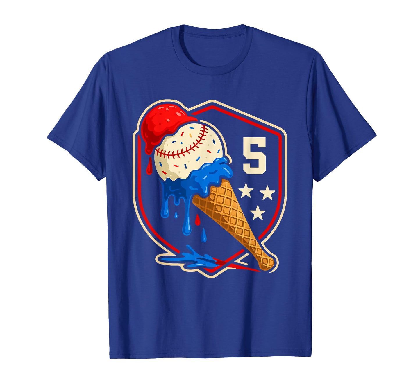 Baseball Drip 5 Year Old Ice Cream Drip 5th Birthday Boy T-Shirt