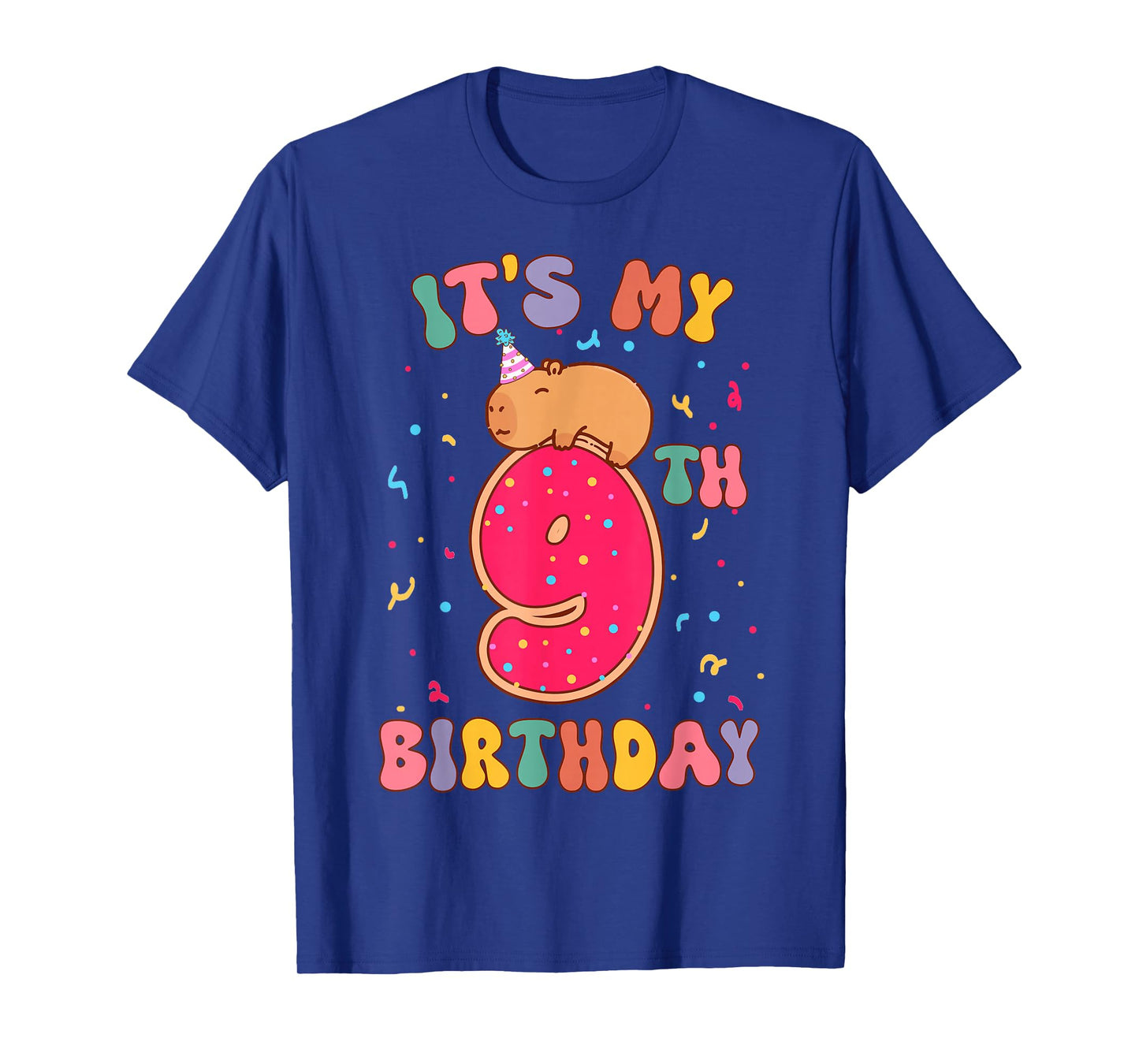 Its My 9th Birthday Donut Lover Cute Capybaras Kids Girls T-Shirt