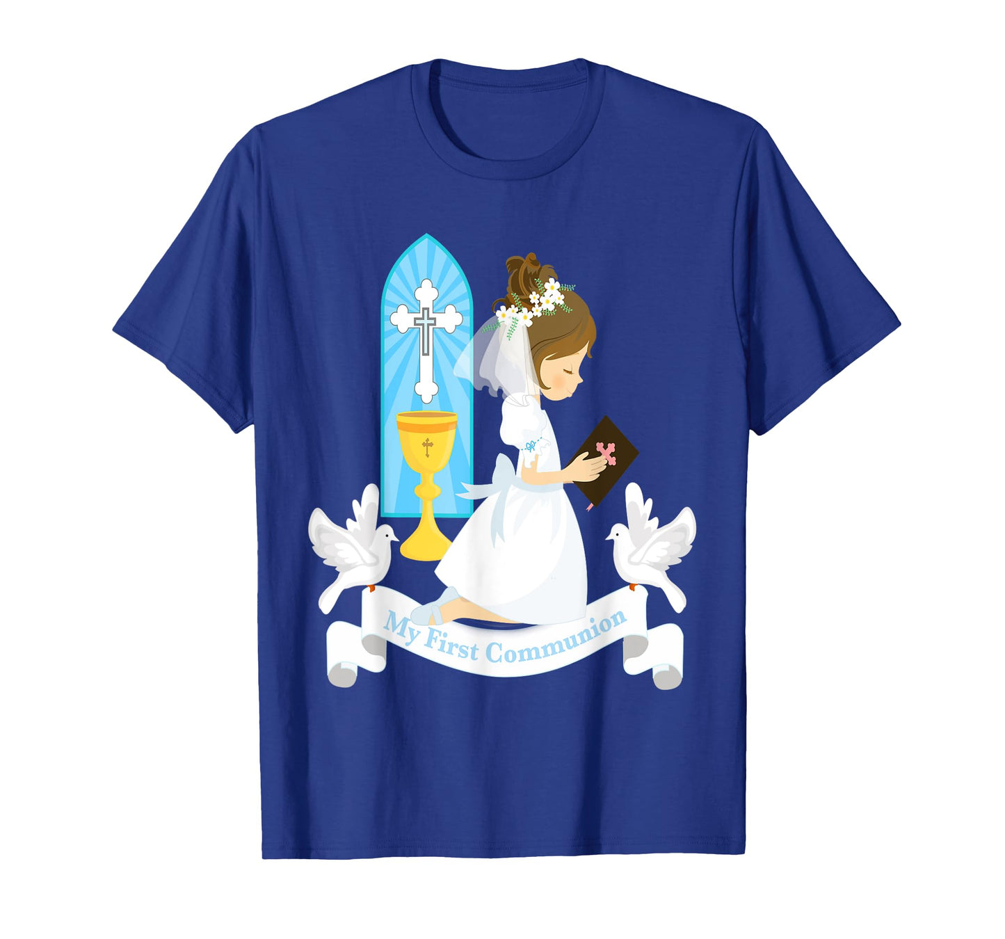 My First Communion Girls Daughter Godchild Brunette Church T-Shirt