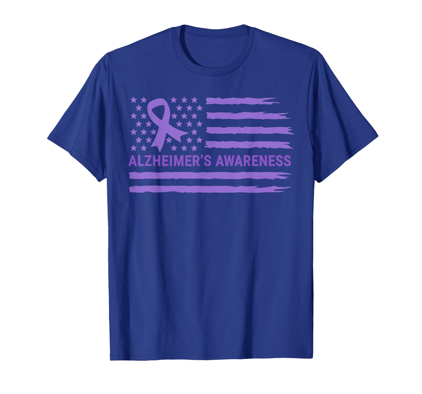 Alzheimer's Awareness Purple Ribbon American Flag Dementia T-Shirt