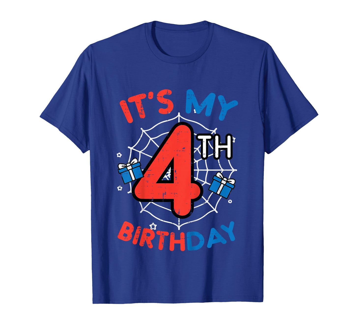 Its My 4th Birthday Spider Web 4 Year Old Bday Boys Kids T-Shirt