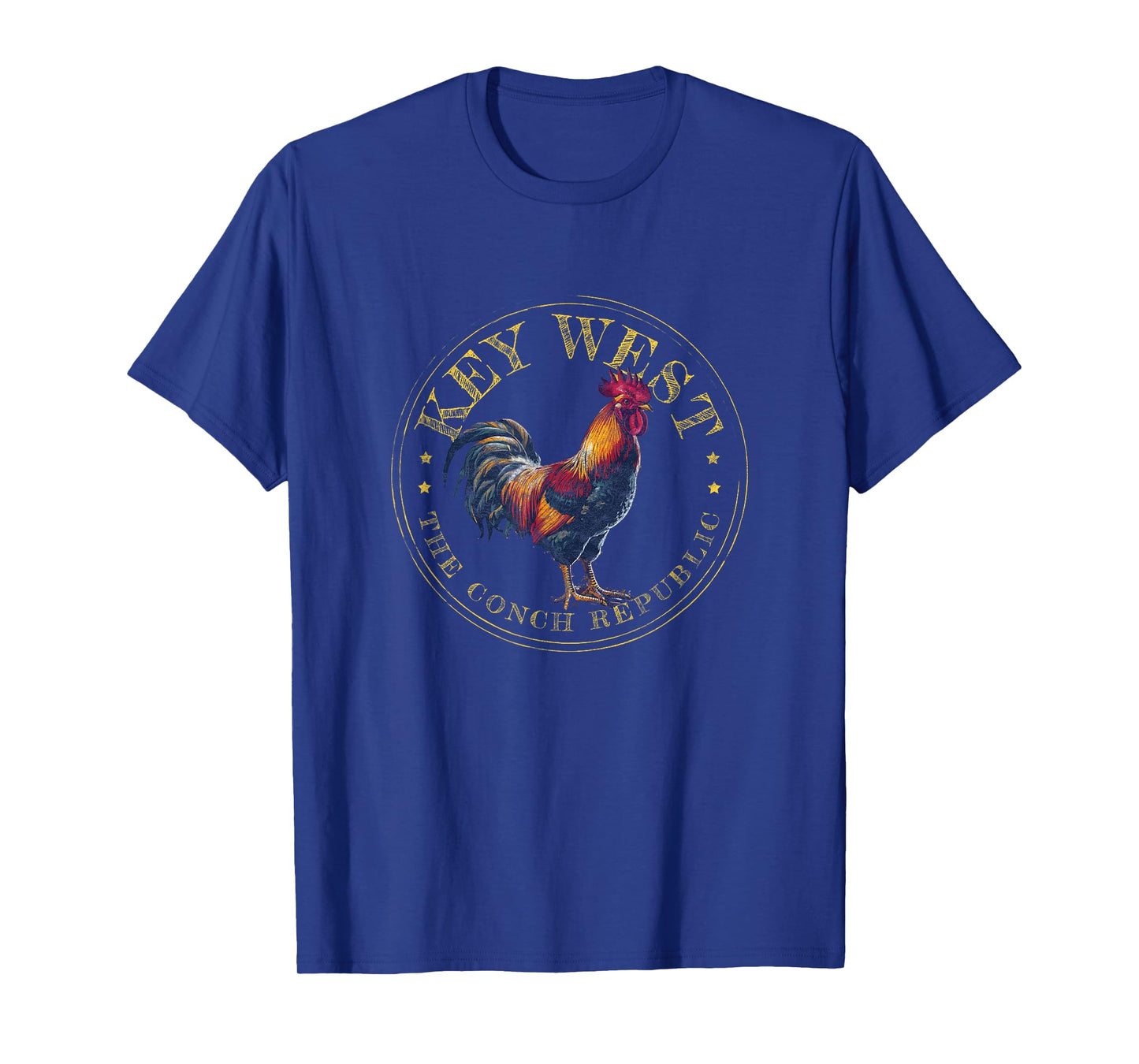 Key West Rooster FL The Conch Republic Funny Souvenir T-Shirt, Small, Blue