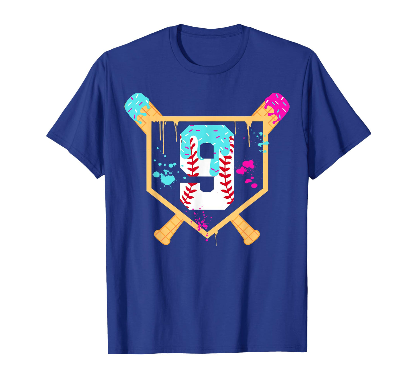 Baseball 9 Year Old Ice Cream Drip 9th Birthday Boy 9 T-Shirt