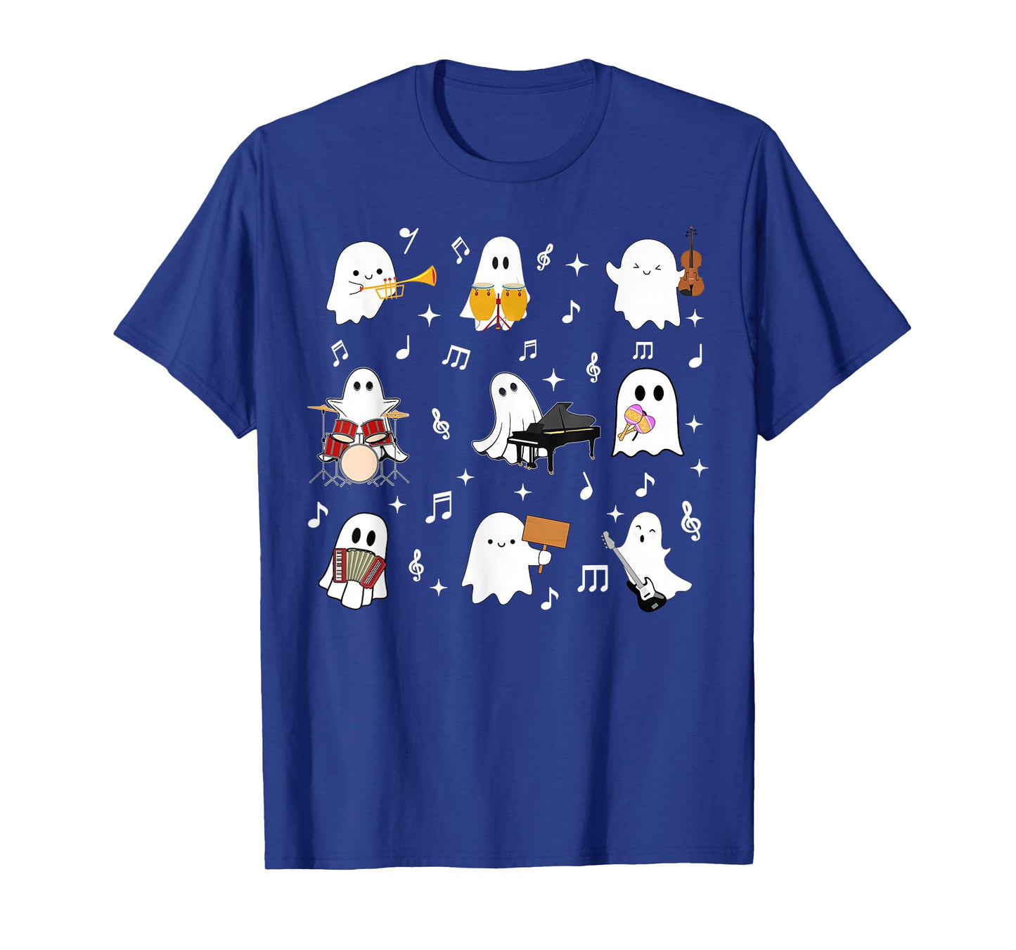 Halloween Music Teacher Ghost Playing Musical Instruments T-Shirt