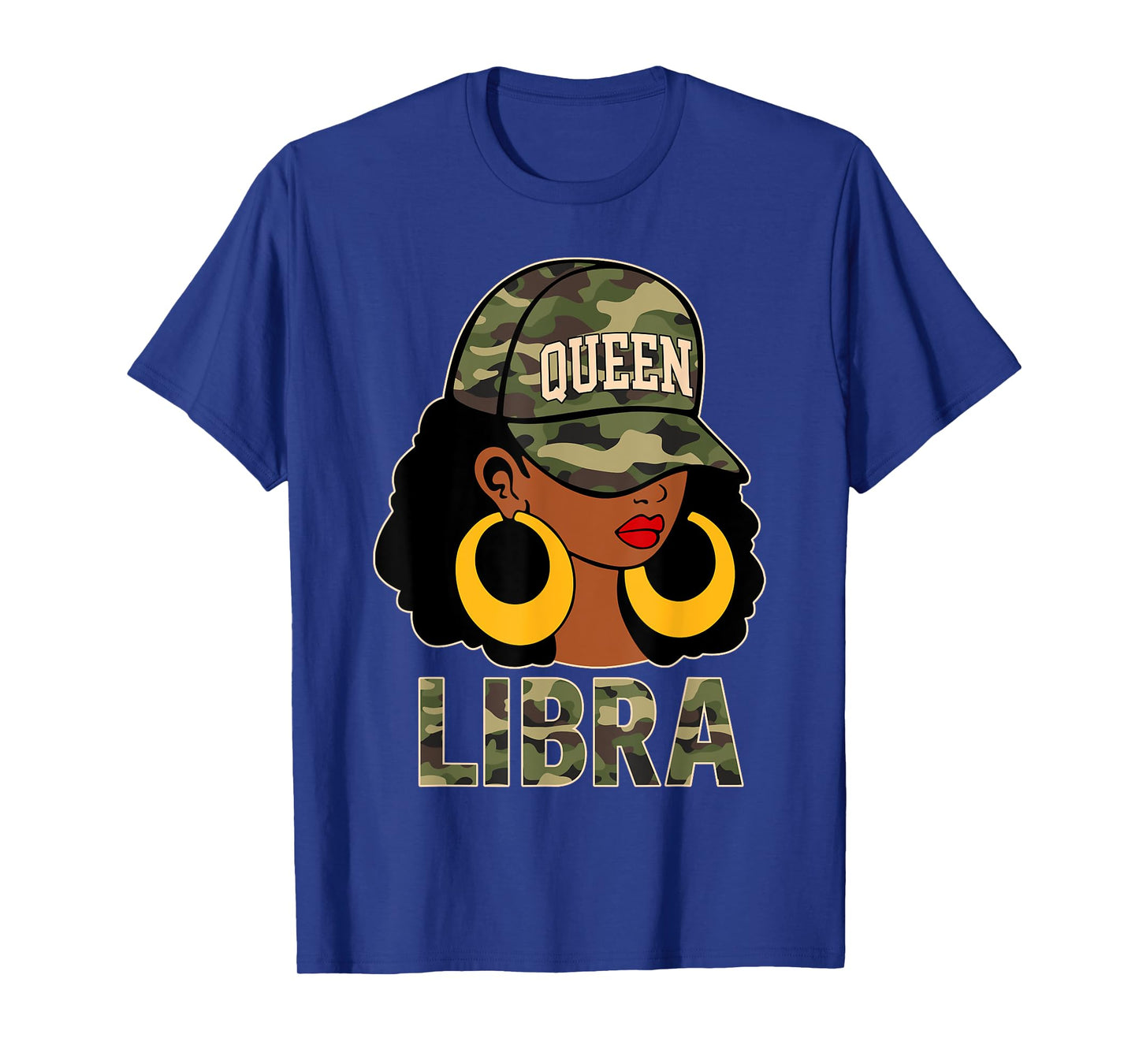 Libra Queen Black Woman Cap Hat Camo Afro Girl Zodiac T-Shirt