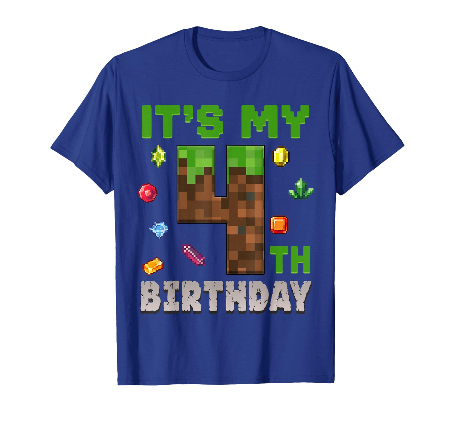 Birthday Boy It's My 4th Birthday 4 Year Old Pixel Gamer T-Shirt