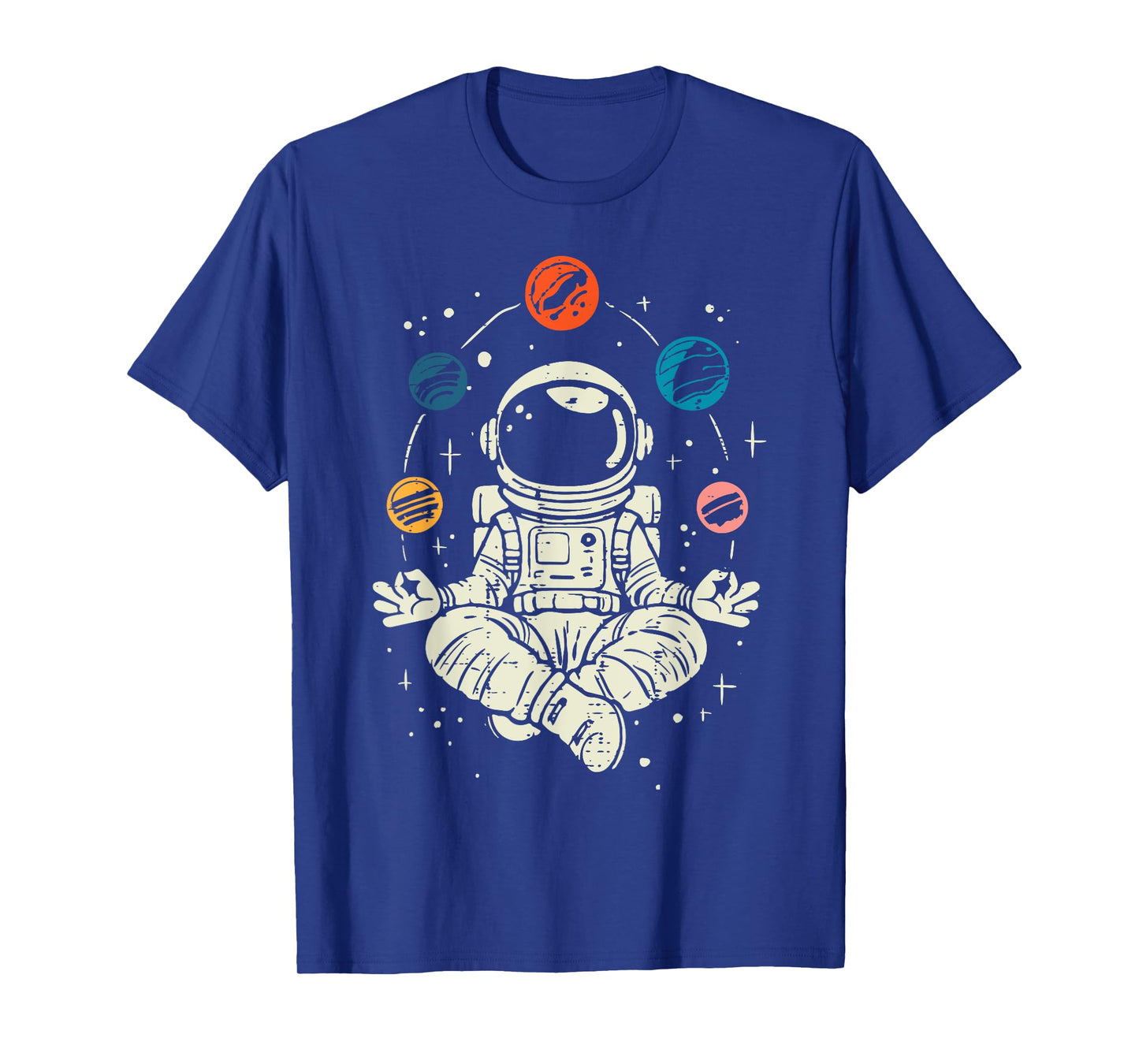 Meditating Astronaut Planets Space Yoga Lotus Kids Men Women T-Shirt