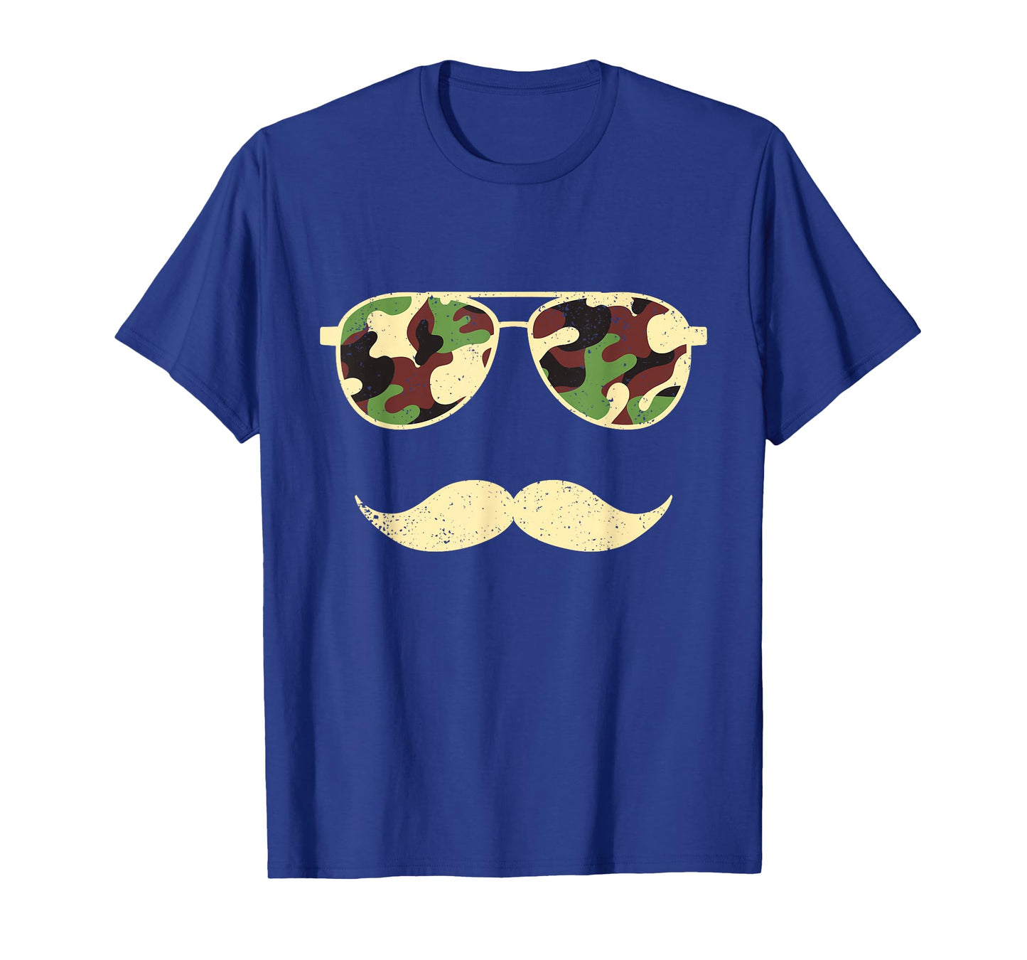 Camo Sunglasses Mustache Funny Retro Camo Veterans Day T-Shirt