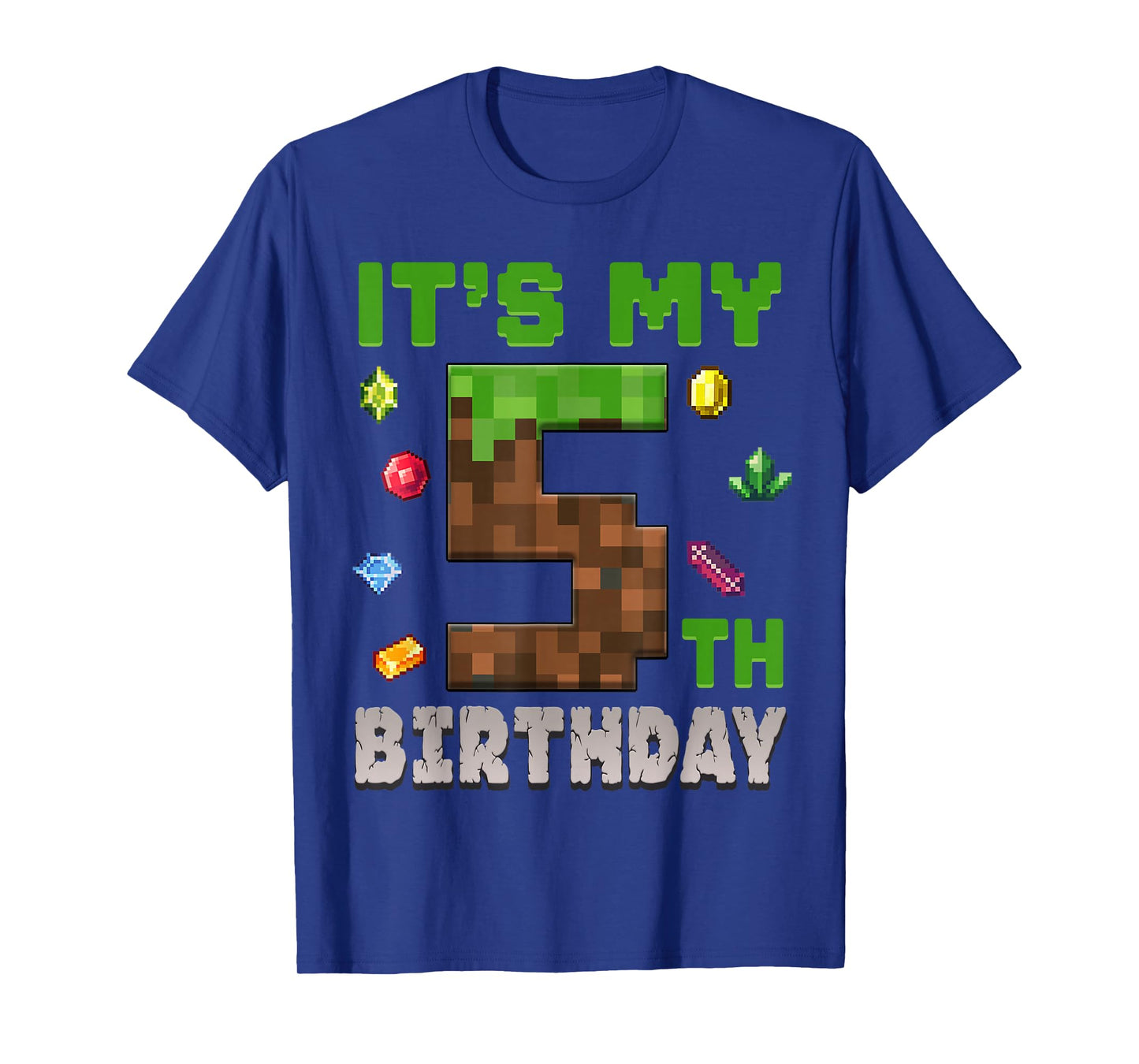 Birthday Boy It's My 5th Birthday 5 Year Old Pixel Gamer T-Shirt