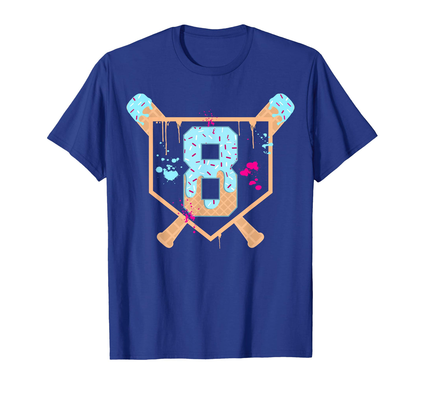 Baseball 8 Year Old Ice Cream Drip 8th Birthday Boy Number 8 T-Shirt