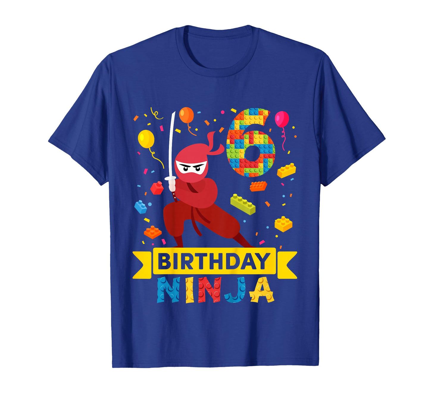 Kids 6 Year Old Building Blocks Ninja 6th Birthday Boy T-Shirt