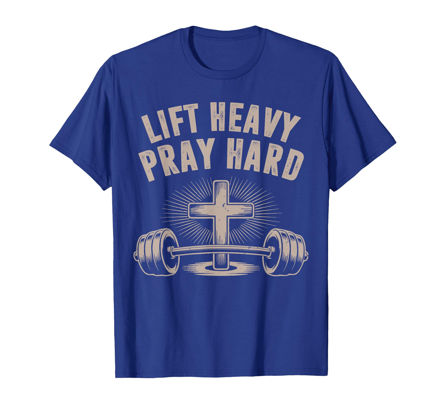Men's Christian Workout Lift Heavy Pray Hard Jesus Gym Funny T-Shirt