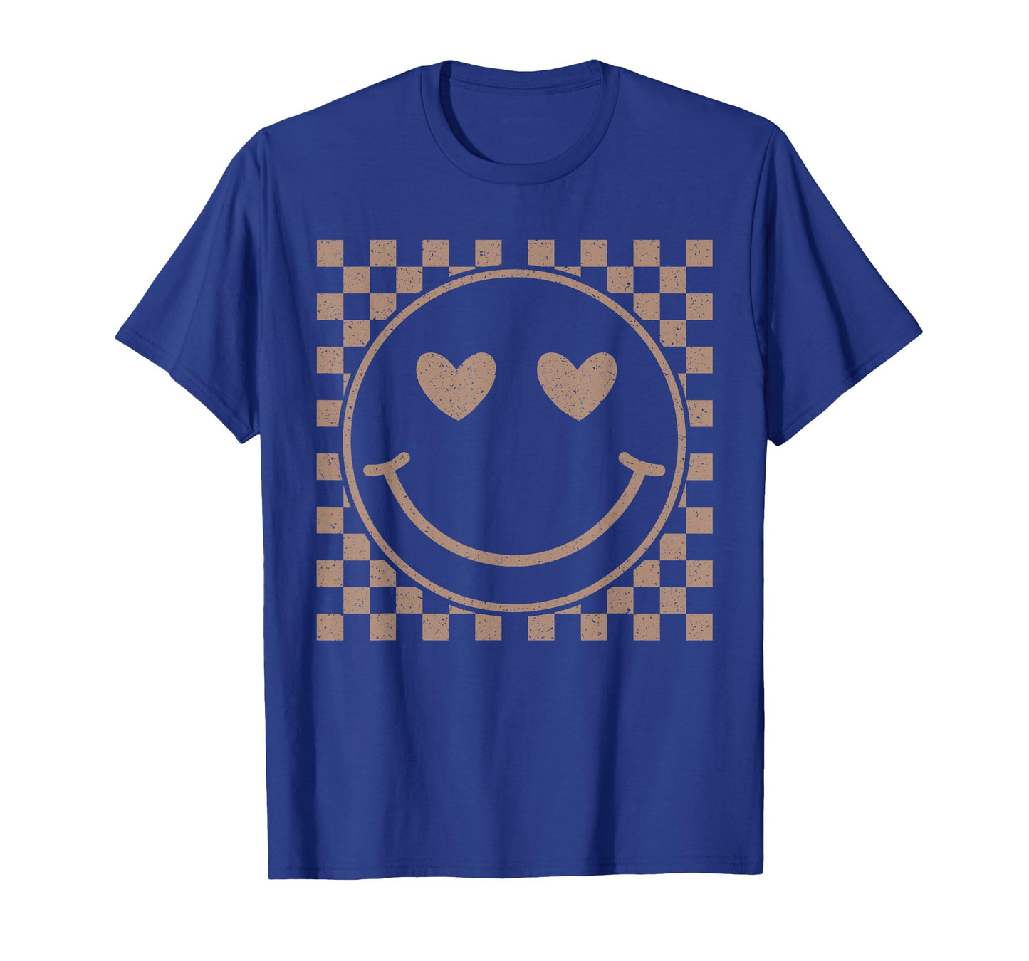 Retro Happy Face Checkered Pattern Smile Face Trendy T-Shirt