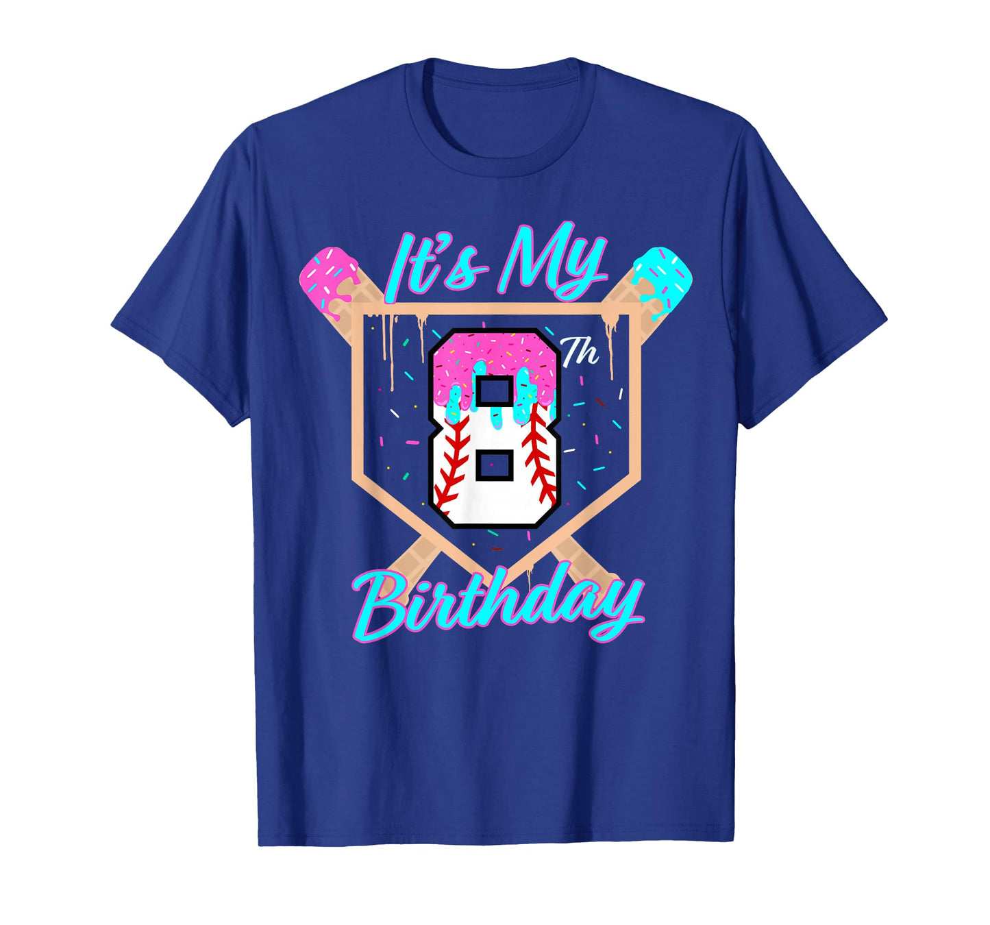 Baseball 8 Year Old Ice Cream Drip 8th Birthday Boy Number 8 T-Shirt