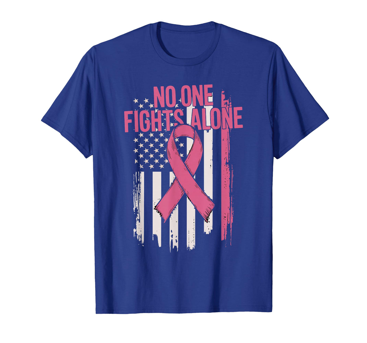 No One Fights Breast Cancer Alone American Flag Pink Ribbon T-Shirt