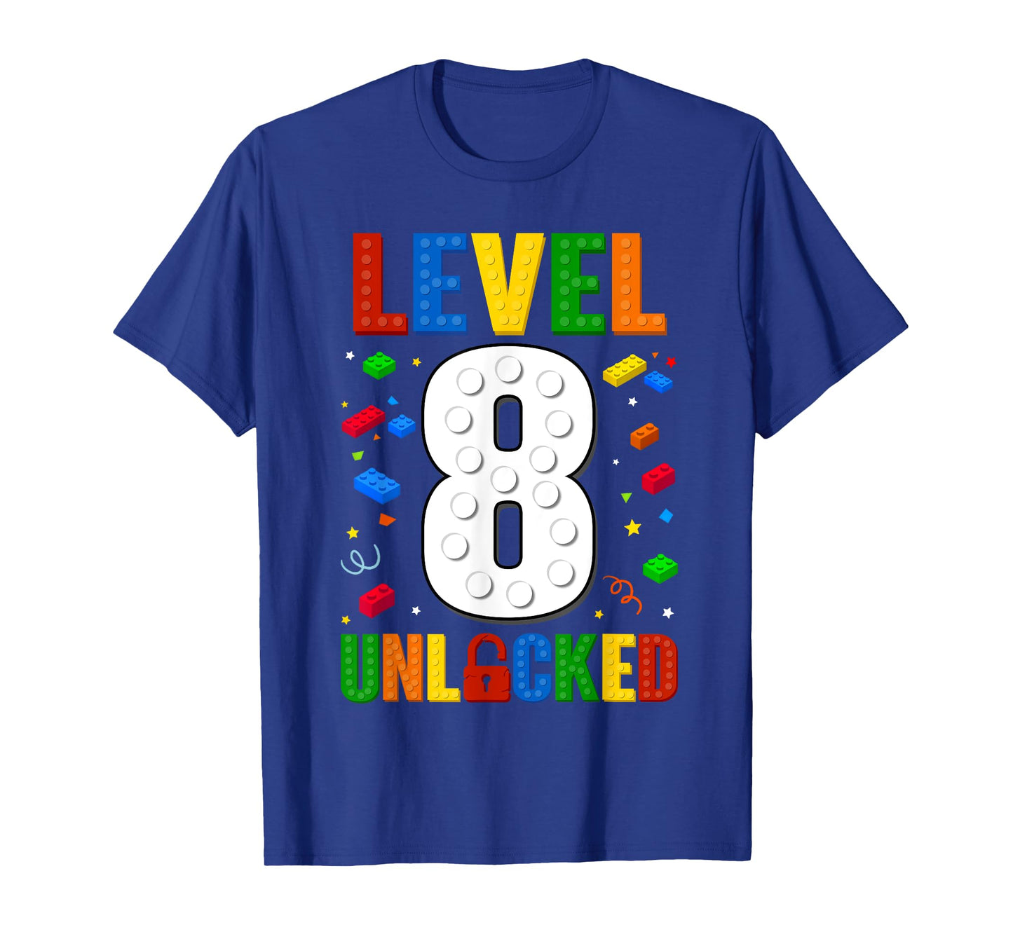 Kid Level 8 Unlocked Building Blocks 8th Birthday Video Game T-Shirt
