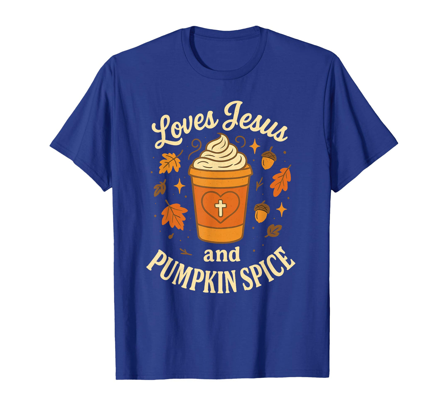 Loves Jesus and Pumpkin Spice Autumn Faith Coffee Design T-Shirt