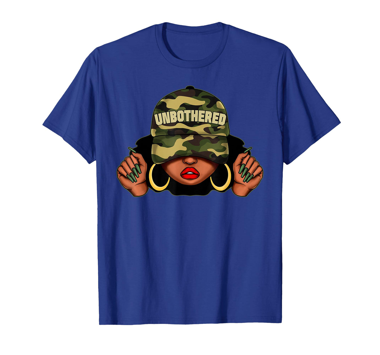 Unbothered Black Girl With Cap Camo Afro Woman Black Queen T-Shirt