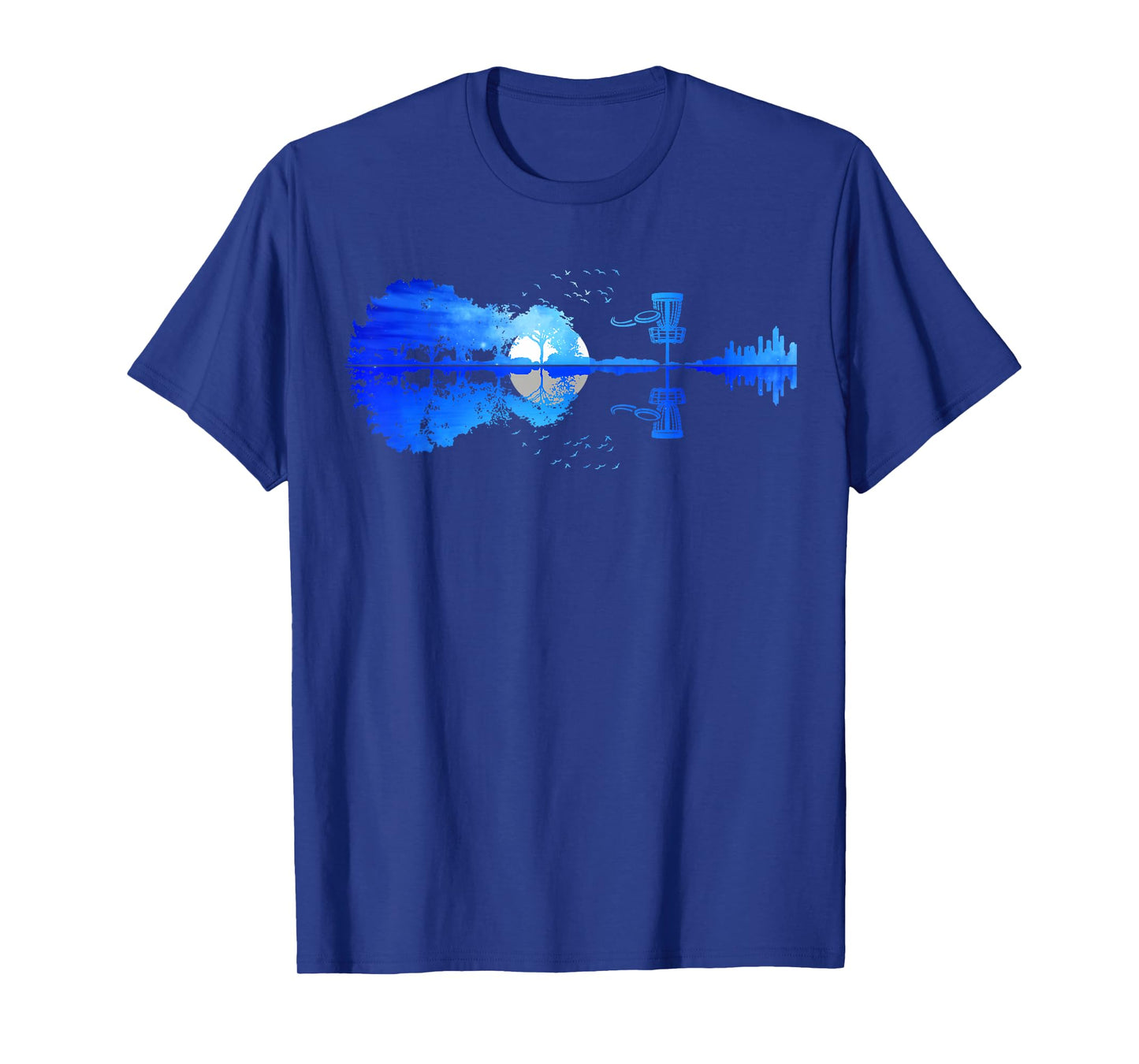 Men Disc Golf Frisbee Golfer Sunset Guitar Guitarist Golfing T-Shirt