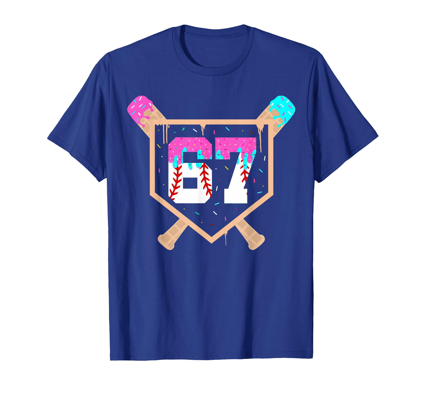 Baseball Ice Cream Drip Number 67 Player 67th Birthday T-Shirt