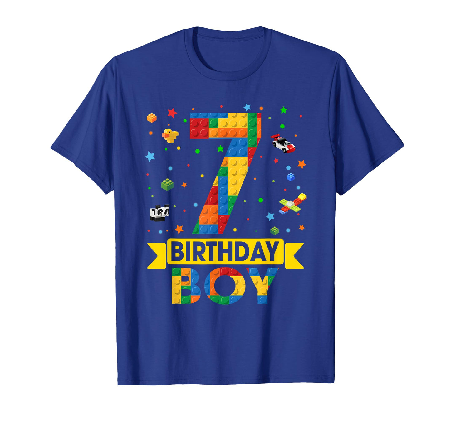 Kids Funny 7 Year Old Building Blocks 7th Birthday Boy T-Shirt