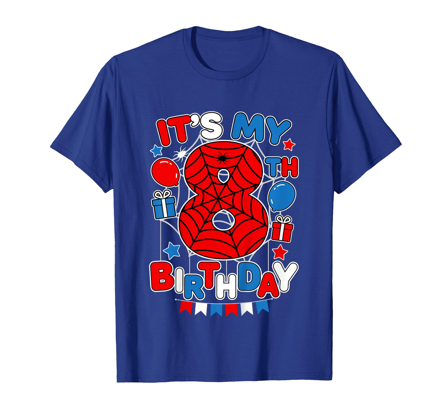 Kids It's My 8th Birthday Spider Theme Party 8 Year Old Boys Kids T-Shirt