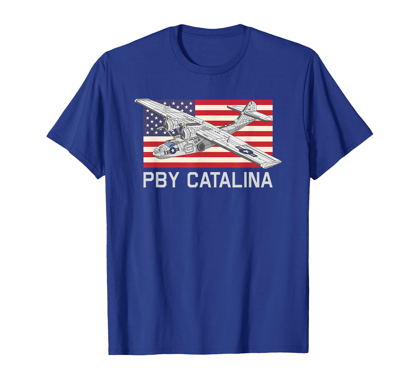 PBY Catalina American WW2 Flying Boat Diagram USA Flag T-Shirt