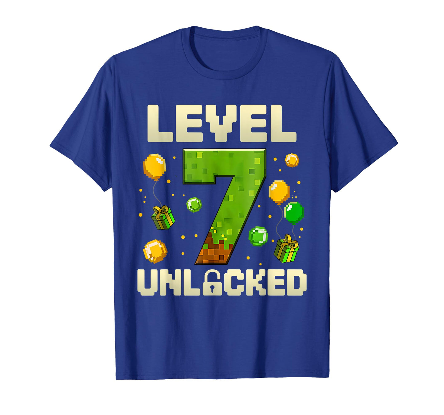 Birthday Boy Shirt Level 7 Unlocked 7th Birthday Game Pixel T-Shirt