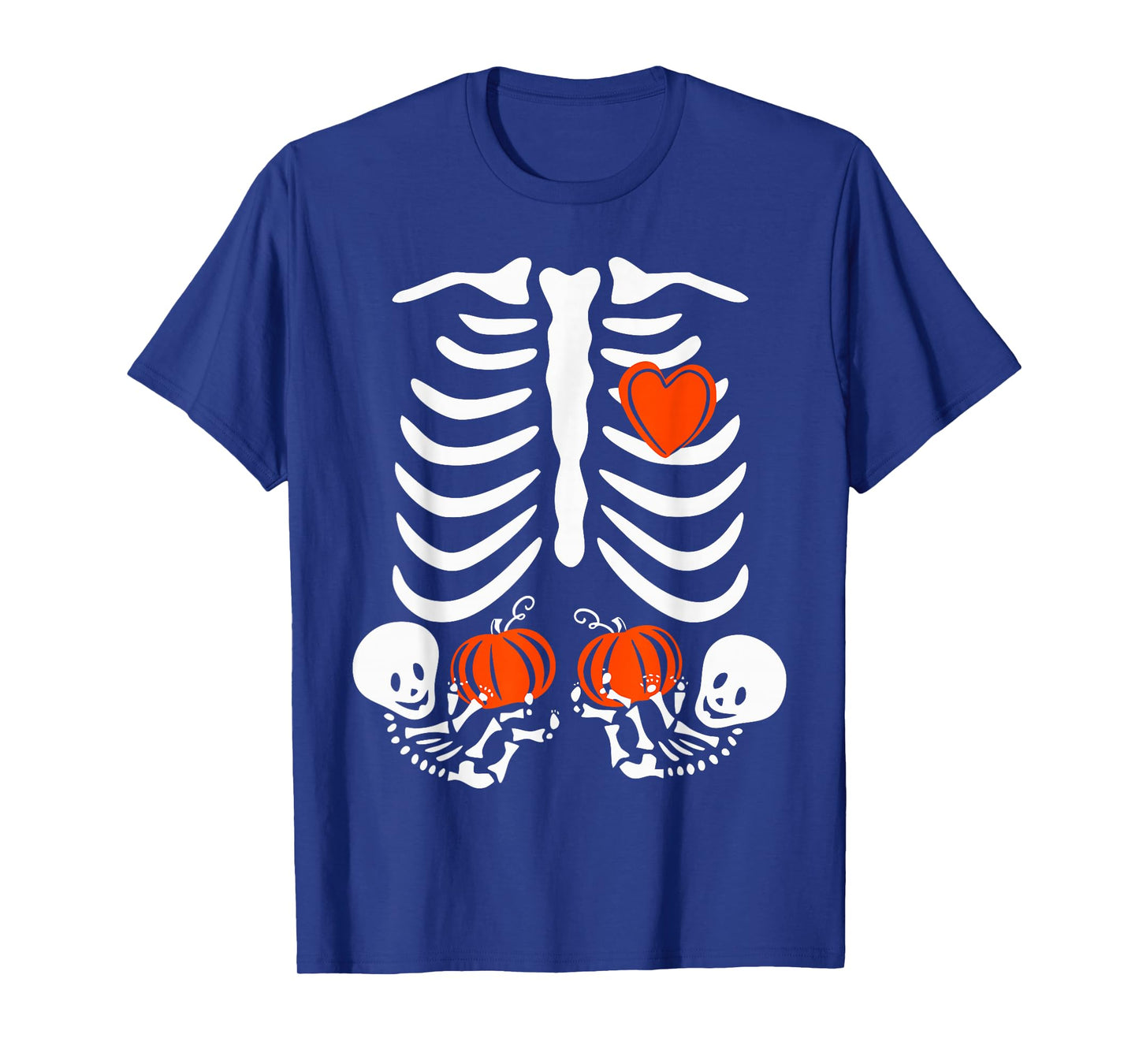 Womens Halloween Pregnancy Twins Costumes Pregnant Skeleton T-Shirt