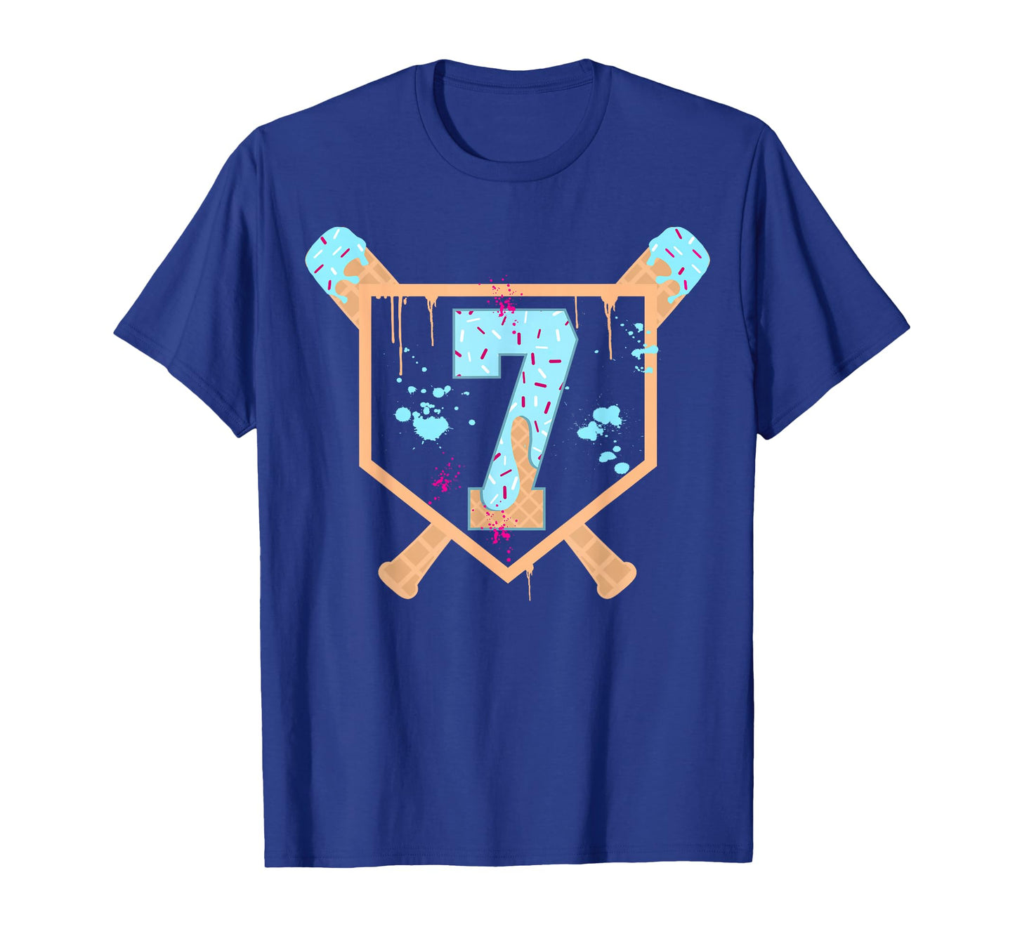 Baseball 7 Year Old Ice Cream Drip 7th Birthday Boy Number 7 T-Shirt