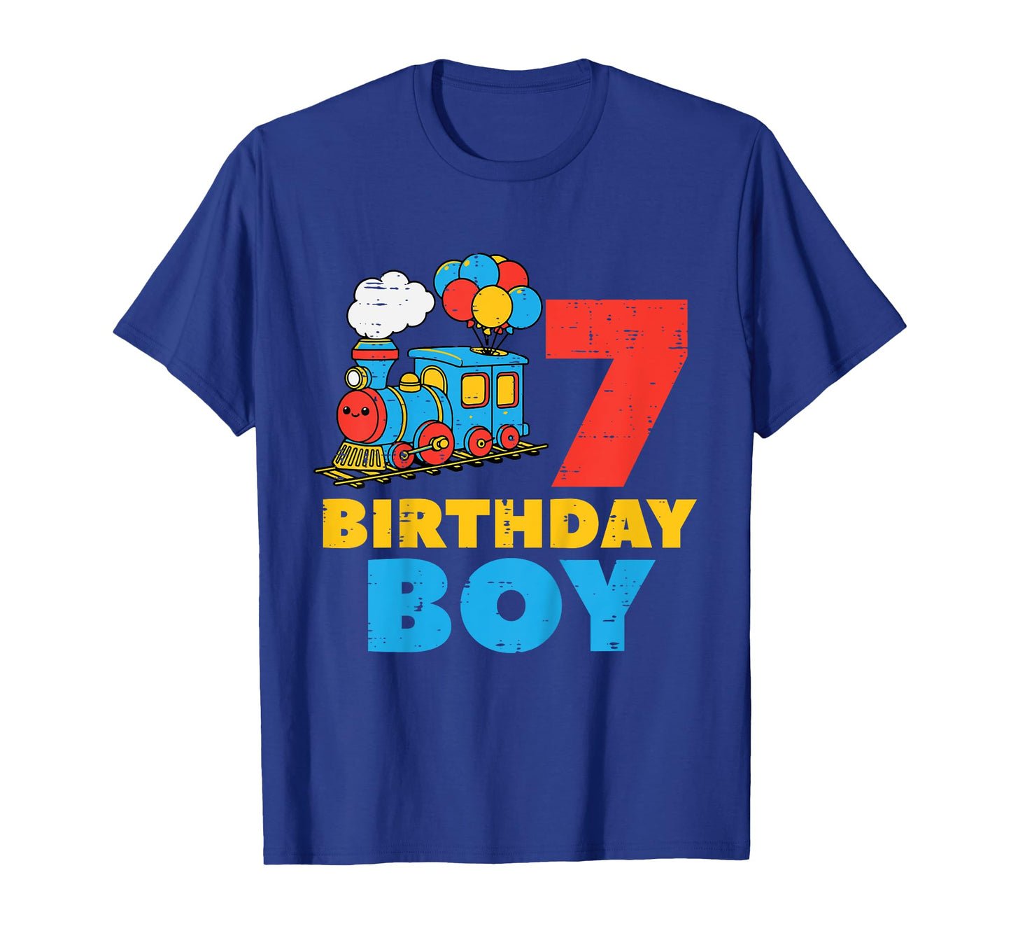 Kids 7th Bday Train Birthday Boy 7 Seven Year Old Party Boys Kids T-Shirt