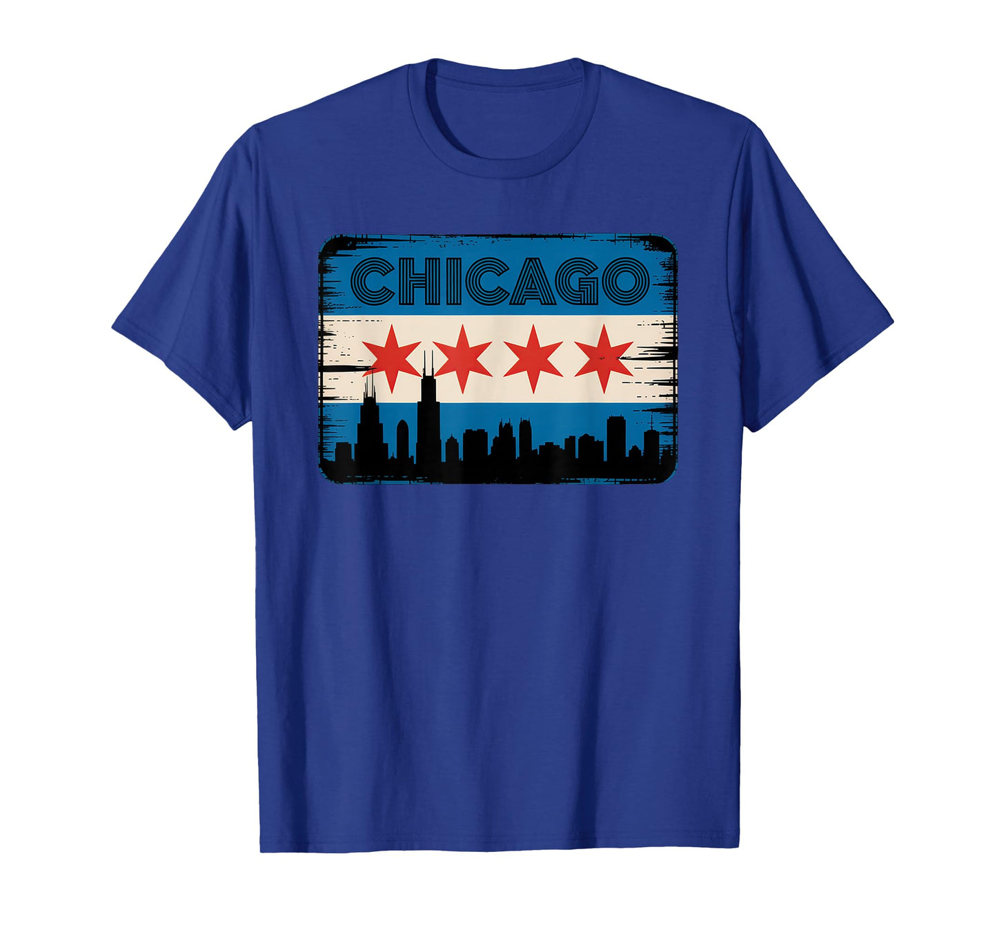 Chicago Skyline Flag Distressed Vintage Design T-Shirt