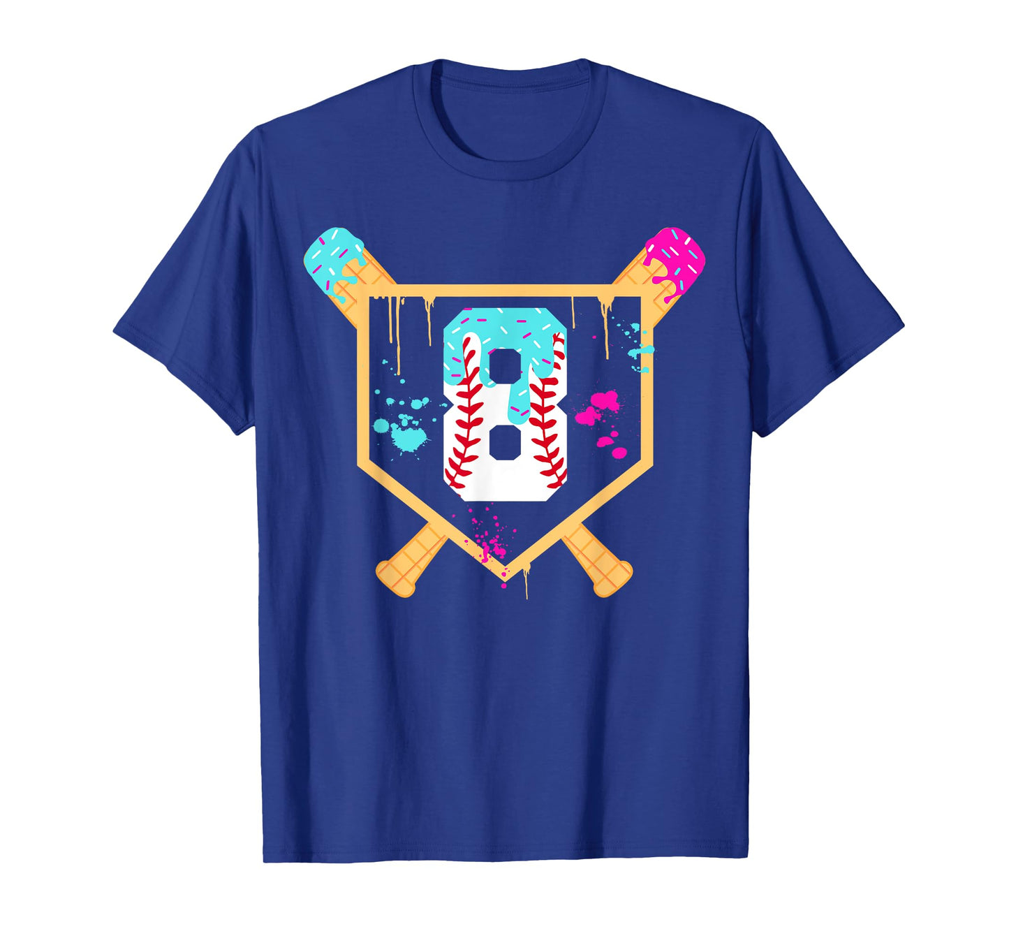 Baseball 8 Year Old Ice Cream Drip 8th Birthday Boy 8 T-Shirt