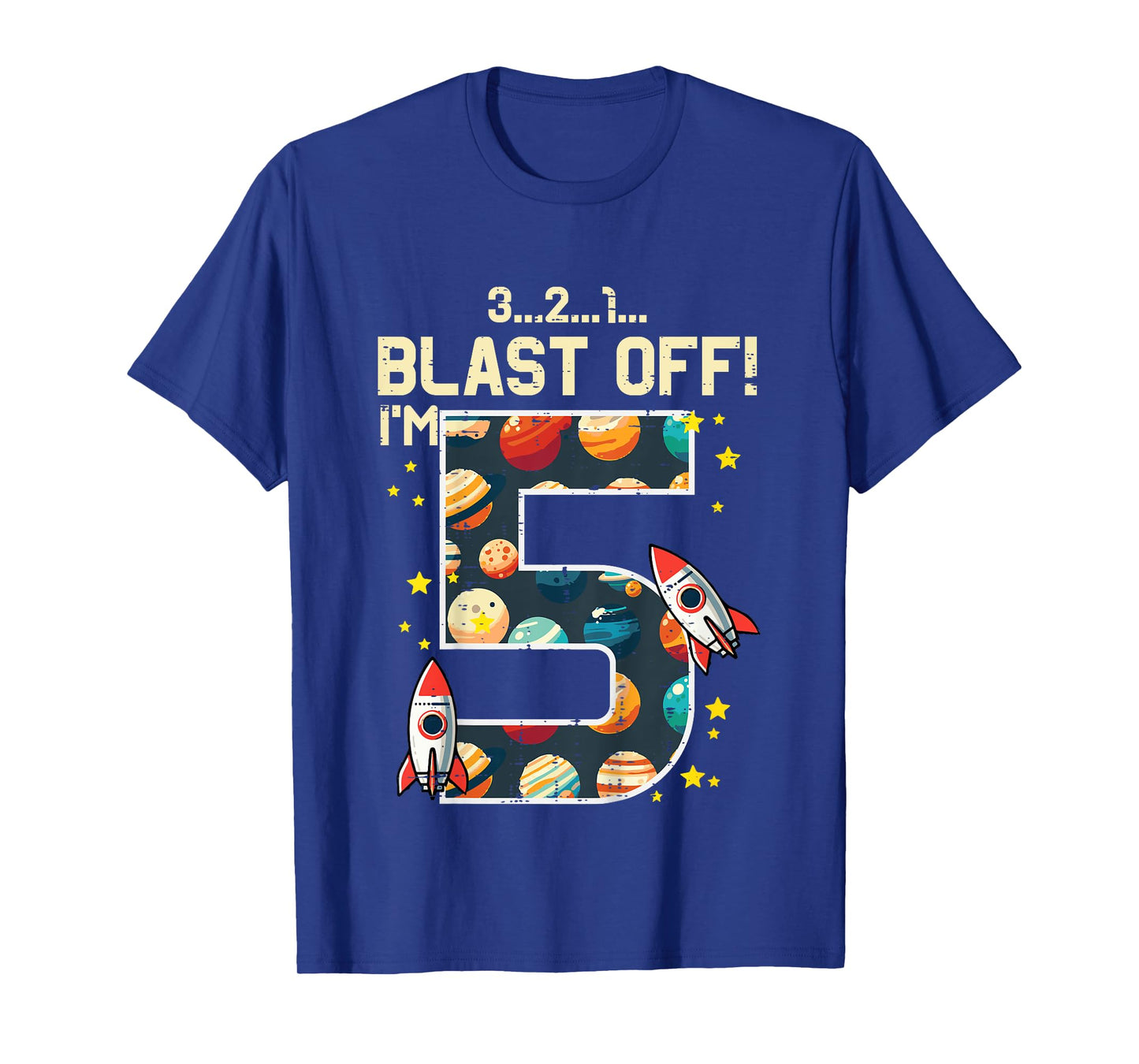 5th Birthday Rocket Space Bday Blast Off Im 5 Boys Girls Kid T-Shirt