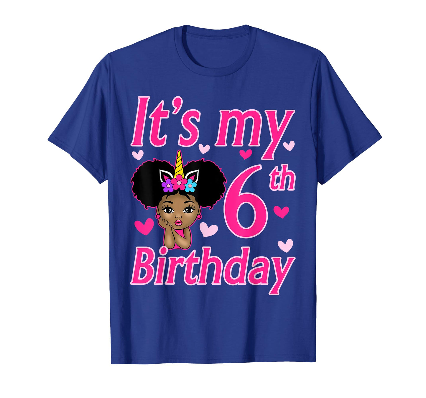 It's My 6th Birthday Girls 6 Years Old Black Girl Birthday T-Shirt