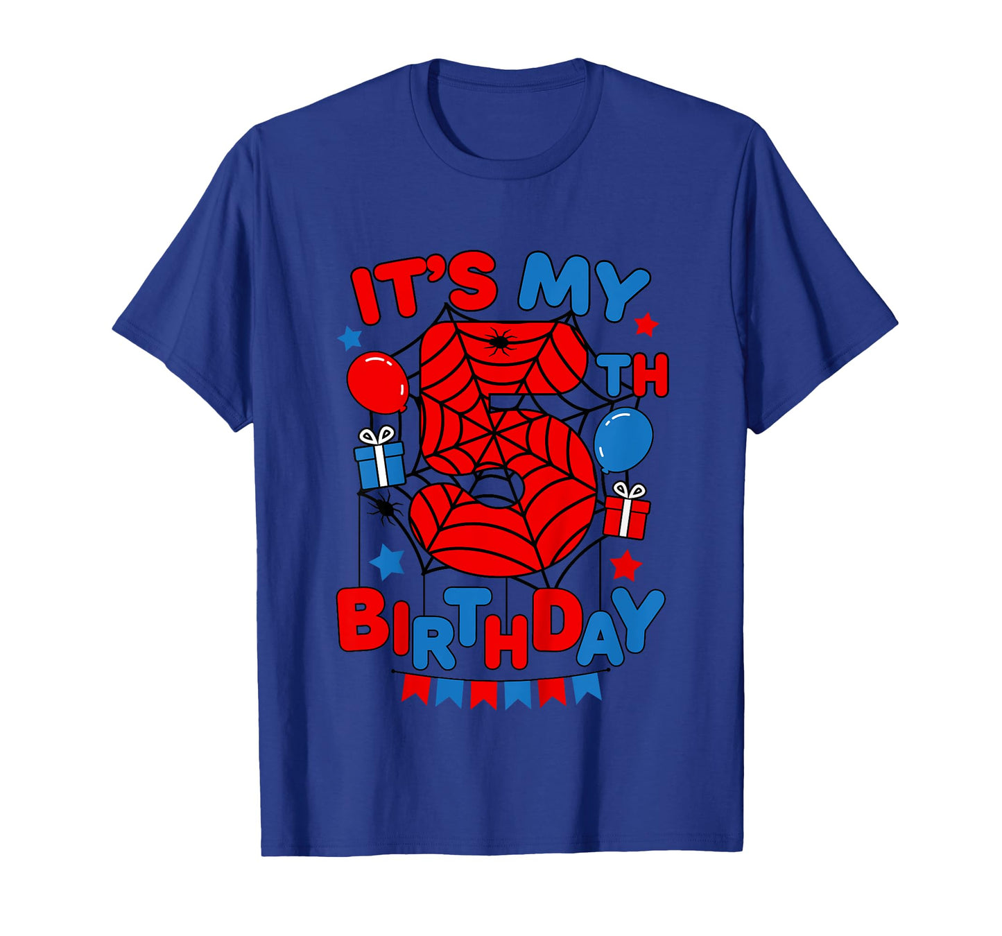 Kids It's My 5th Birthday Spider Theme Party 5 Year Old Boys Kids T-Shirt