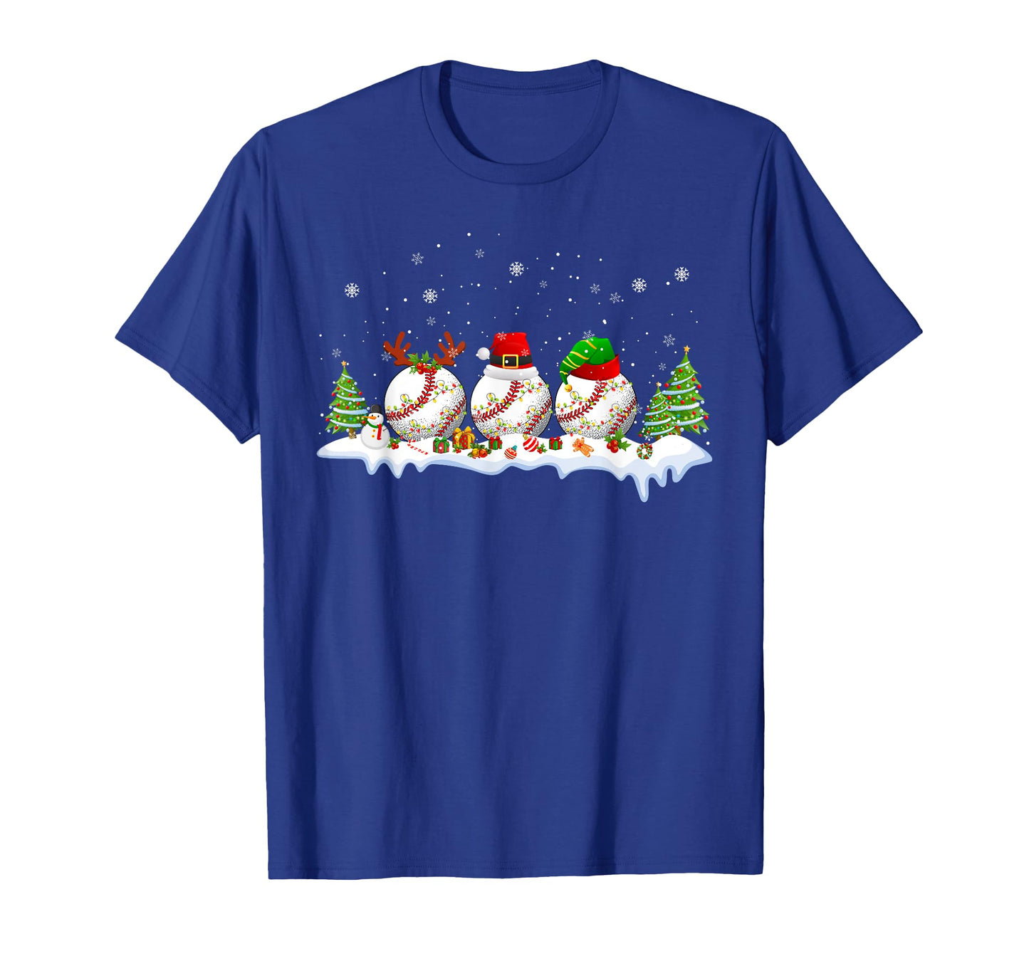 Santa Elf Reindeer Baseball Balls Xmas Tree Lights Christmas T-Shirt