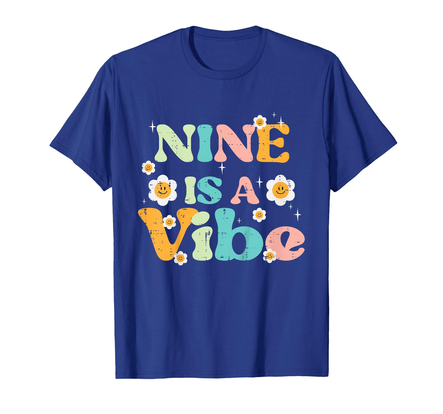 9th Birthday Nine Is A Vibe Retro 9 Bday Groovy Girls Kids T-Shirt