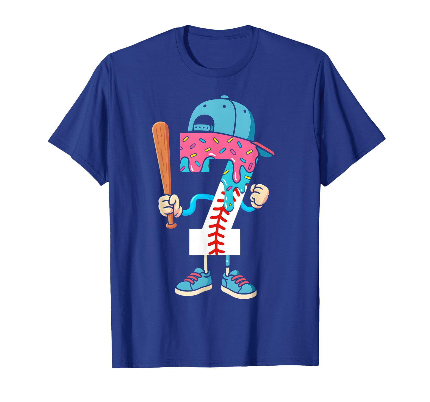 Baseball 7 Year Old Ice Cream Drip 7th Birthday Boy Number 7 T-Shirt