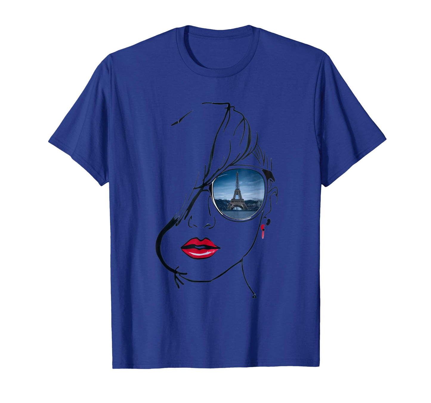 Woman's head lineart, with glasses Eiffel Tower reflection T-Shirt