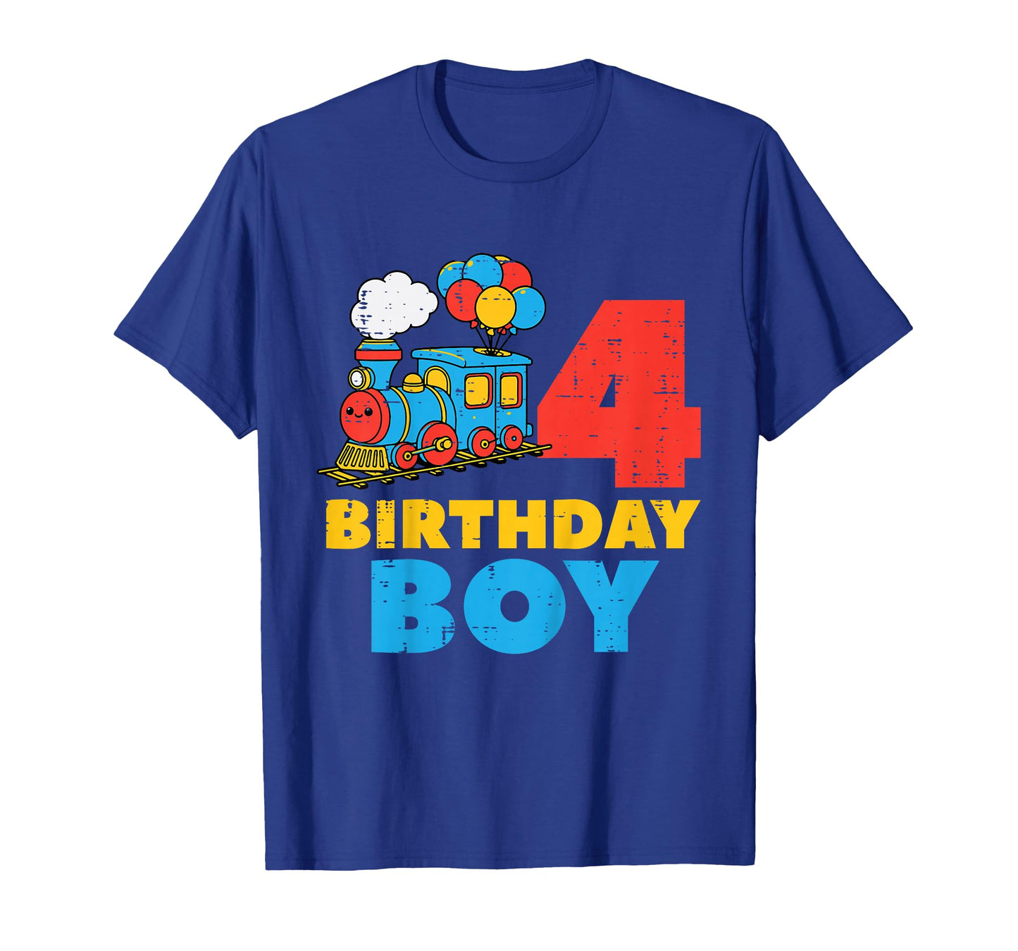 Kids 4th Bday Train Birthday Boy 4 Four Year Old Party Boys Kids T-Shirt