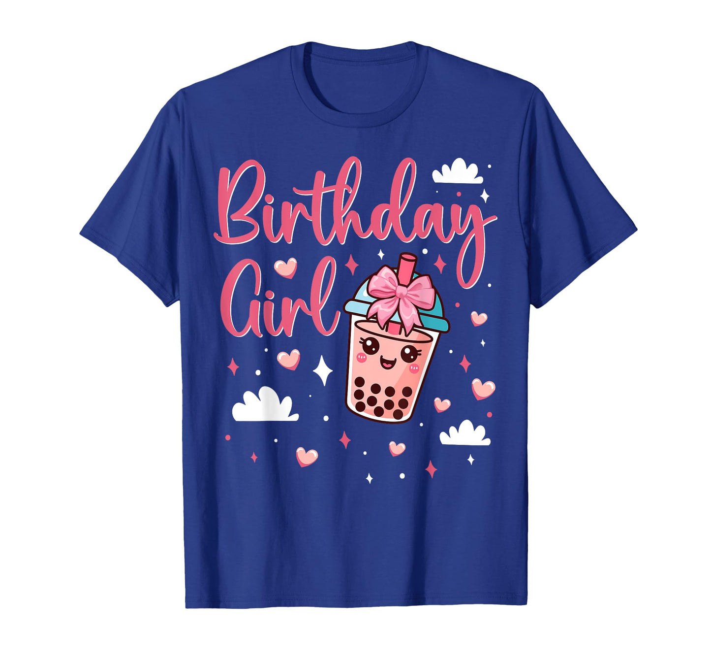 Happy Birthday Girl Cute Pink Bow Bubble Boba Tea Anime T-Shirt