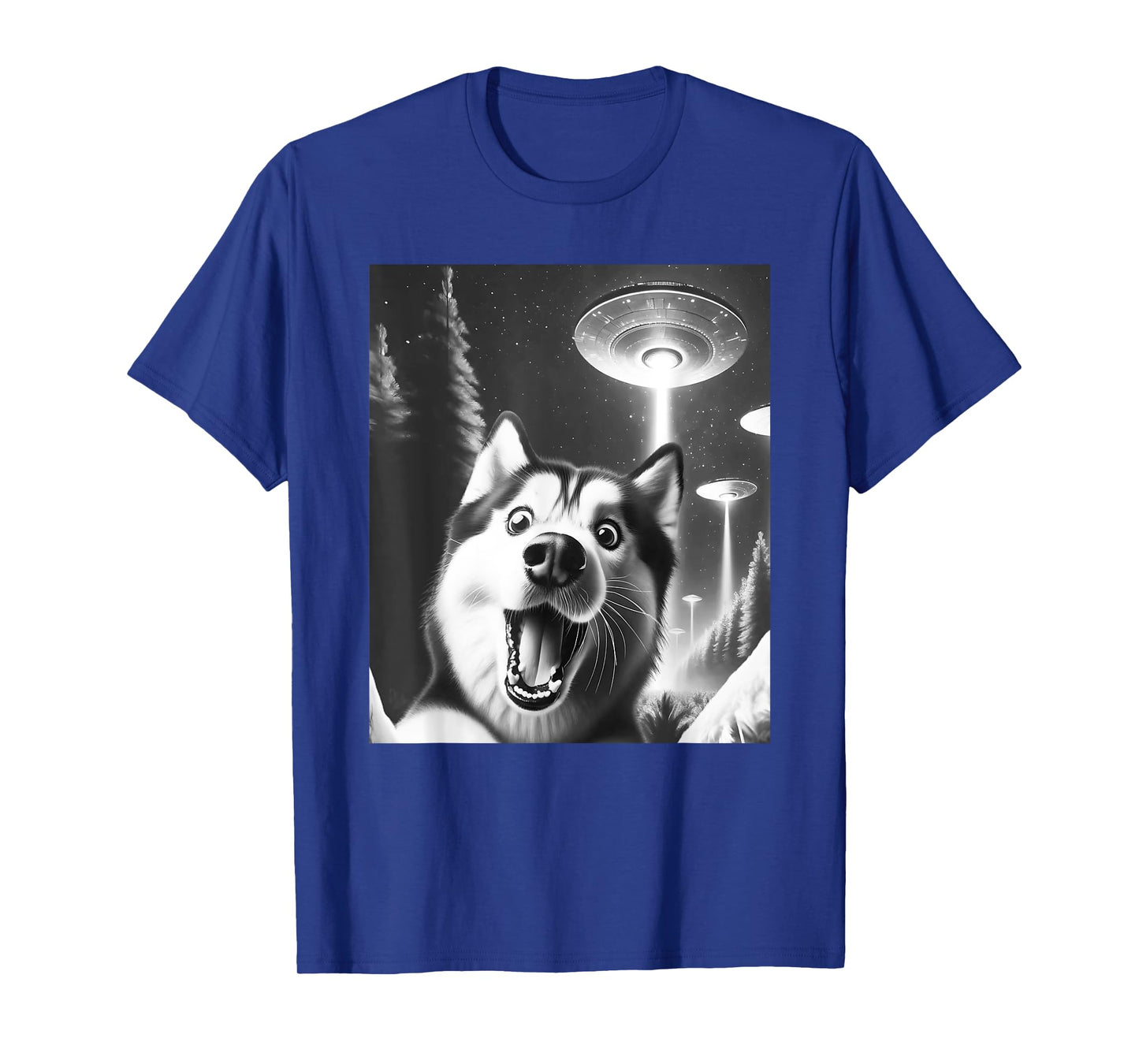 Funny Siberian Husky Alien UFO Taking a Selfie Dog Mom Dad T-Shirt