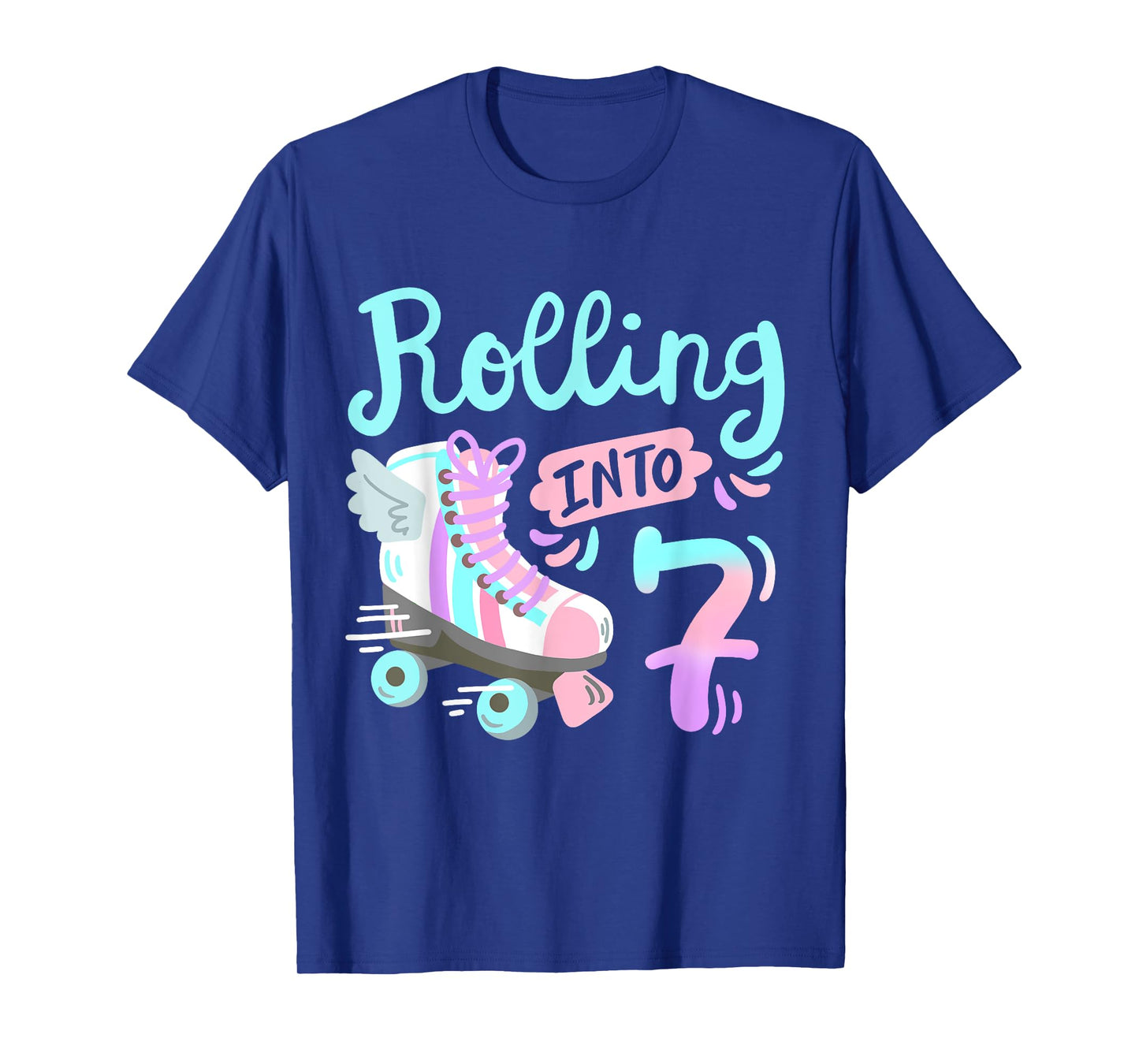 Rolling Into 7 Roller Skates Skater Girl 7th Birthday Party T-Shirt