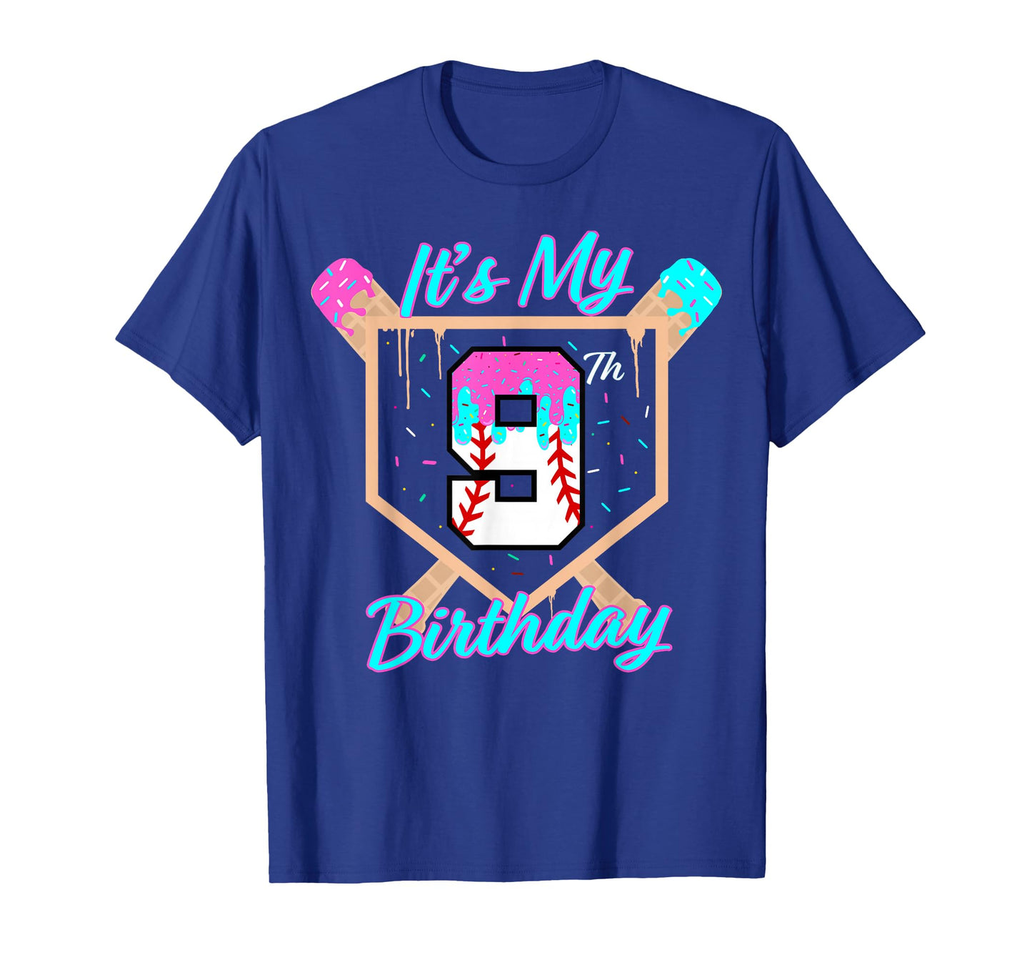 Baseball 9 Year Old Ice Cream Drip 9th Birthday Boy Number 9 T-Shirt