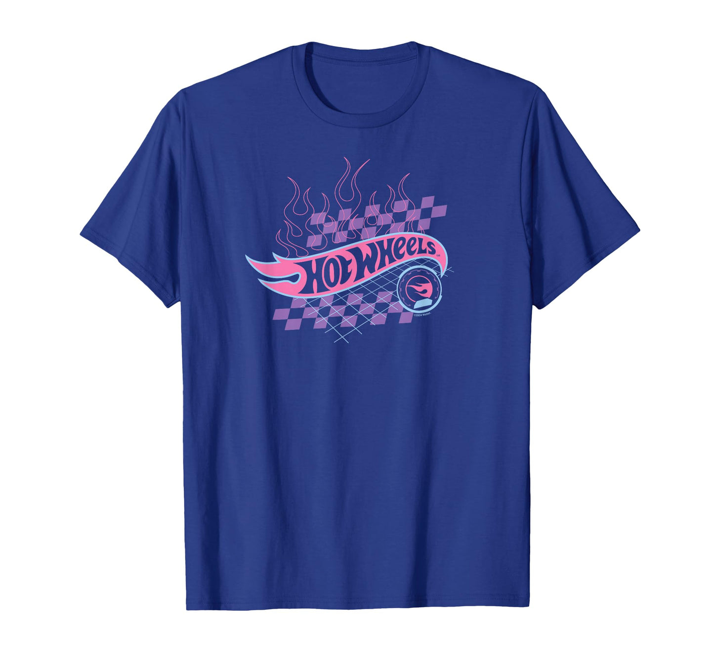 Hot Wheels - Flaming Logo With Checkered Background T-Shirt