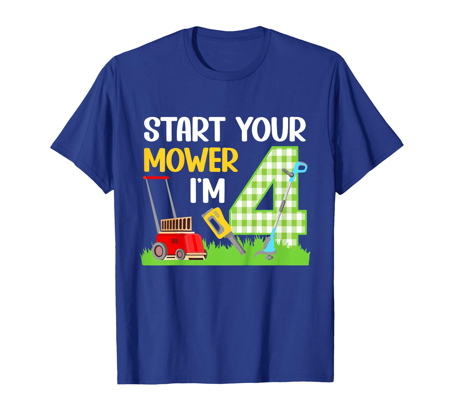 Kids 4th Lawn Mower Birthday Party Four Year Old Boy Lawn Mowing T-Shirt