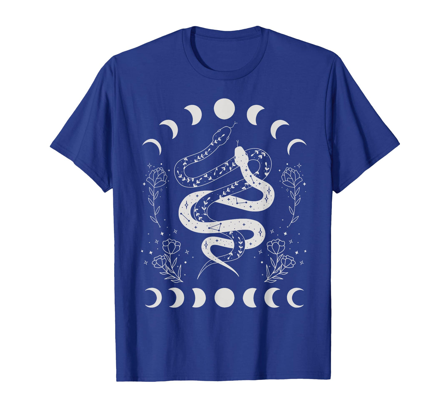 Snake And Moon Phases Celestial Floral Witchy Halloween T-Shirt