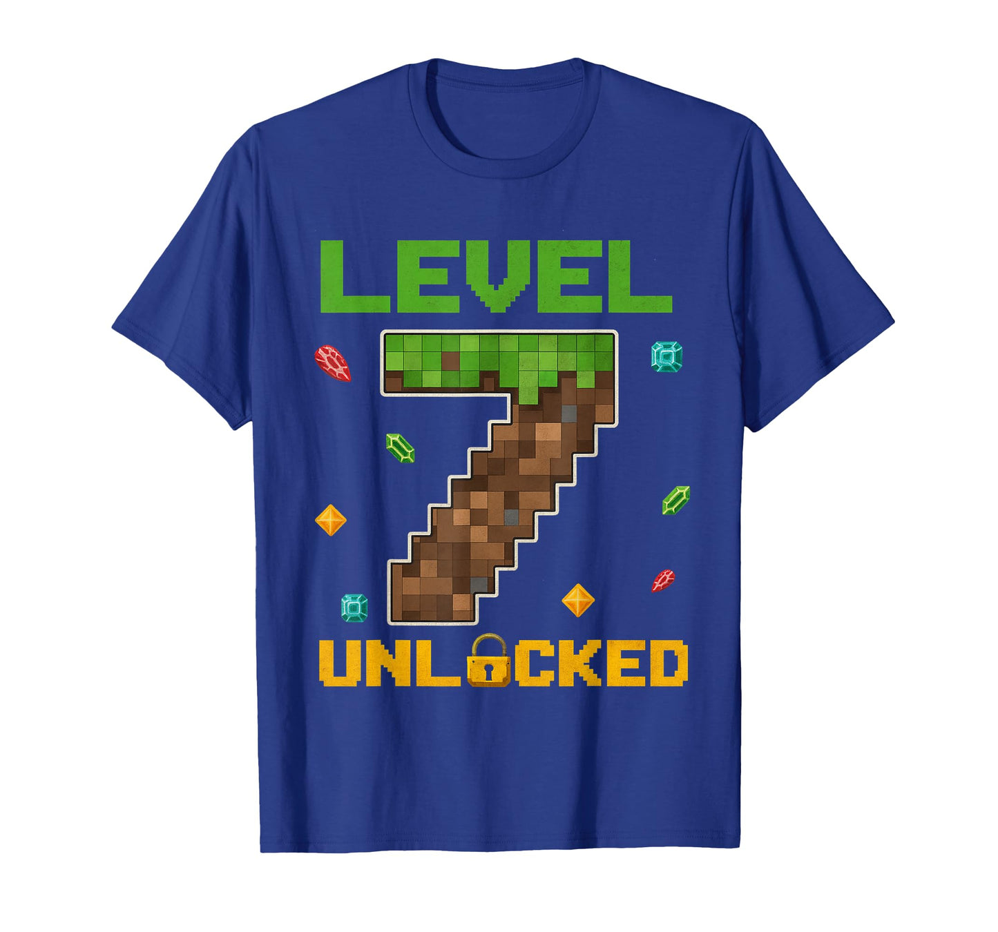 Retro Pixel Level 7 Unlocked Birthday Gamer Gift for Kid Boy T-Shirt