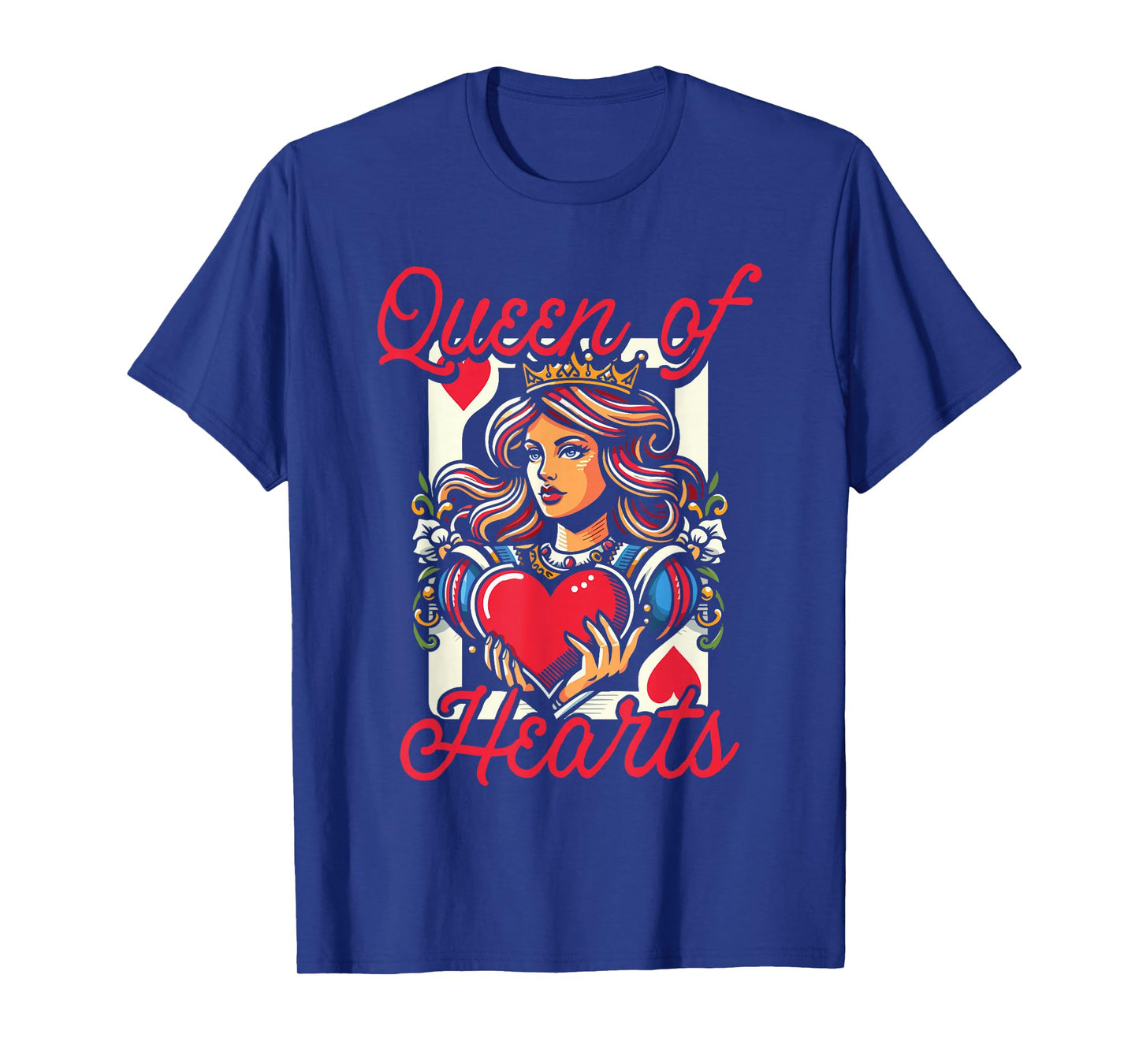 Queen Of Hearts Vintage Card Design Love Passion Girl Women T-Shirt